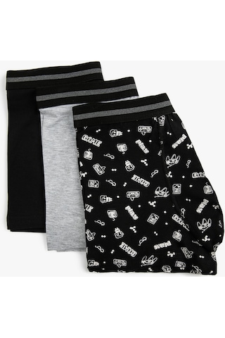 Koton 3'Lü Pamuklu Boxer Seti Oyun Baskılı Siyah Desenli 3Slm90030Mk 3Slm90030Mk03U Siyah