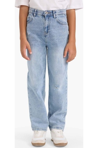 Defacto Erkek Çocuk Loose Fit Yırtık Detaylı Düz Paça Jean Pantolon G3069a825wnnm39 Mavi