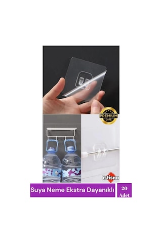20 Adet Süper Güçlü Şeffaf Çerçeve Askısı Lekesiz Duvar Yapışkanı Mutfak Banyo Raf Tutucu Aksesuarı