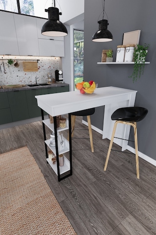 Dekorfim DF01103AC Raflı Yüksek Bar Masası Mutfak Yemek Masası