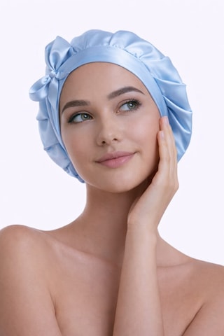 Silkwormlife %100 Saf Ipek, Uzun Bağcıklı Lüks Gece Bakim Bonesi Bebe Mavisi