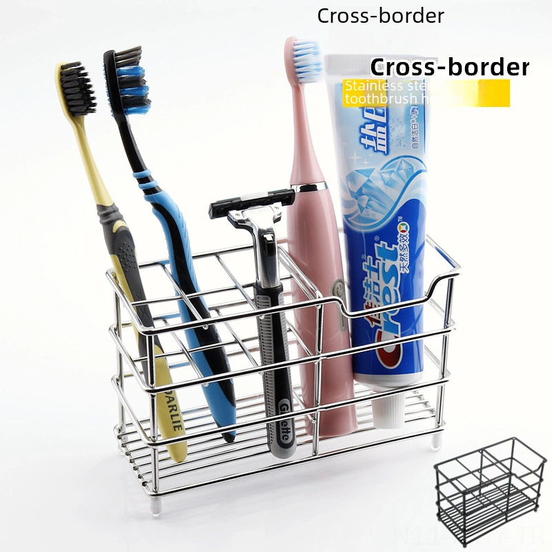 Monyee Stainless Steel Bathroom Organizer: No-drill Electric Toothbrush & Paste Holder With 5 Slots, Cup Stand - Black Diğer