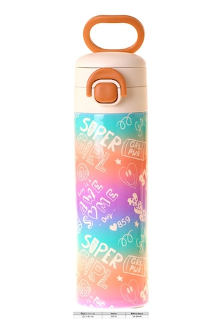 Kaukko Kids 520 Ml Renk Geçişli Lila Kız Çocuk Çelik Termos Matara Çift İçim Kilitli Kapak - L5351