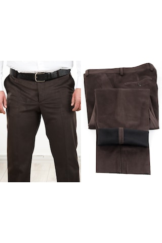 Neowit Erkek İçi Polarlı Yan Cep Klasik Kesim Kadife Pantolon Kahverengi