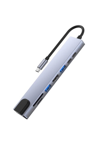 Nbtech Nb-u520 4k 30hz Gri Metal Type-c To Hdmı Usb 3.0 Rj45 Sd Kart Şarj Çevirici Adaptör