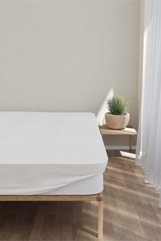 Sıvı Geçirmez Fitted Çift Kişilik Alez 200x200+30 Cm Beyaz
