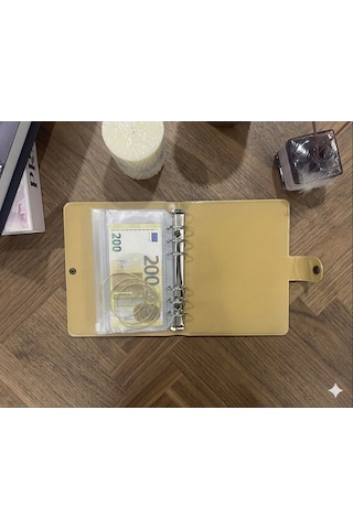 Birikim Ajandası - Premium Vegan Deri Burberry Model Birikim Cüzdanı Bütçe Planlayıcı Ajanda Burberrymodelkrem