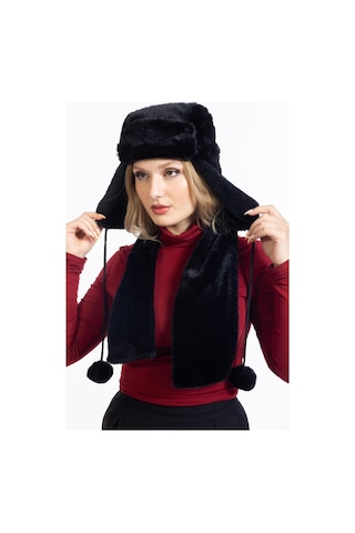 Ladycolor Çantadepo Peluş Kalpak Atıkılı Takım Siyah