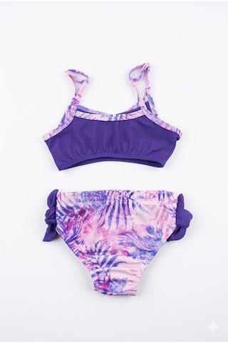 Beniizle Yaprak Desenli Kız Çocuk Bikini Takımı Mor