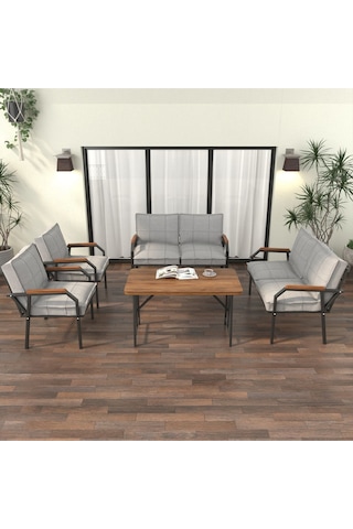 Mygusi Hayal Balkon Bahçe Cafe - Metal Kanepe Koltuk Takımı - 2+2+1+1+masali Açikgri Açık Gri