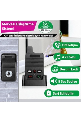 Hello D90 1000mah Şarjlı Kapalı Devre Telsiz Kapı Zili Ve İnterkom Sistemi Kesintisiz Çift Taraflı Sesli İletişim Telsiz