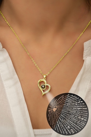 Ervanur 100 Dilde Seni Seviyorum Kalp Kolye Altın