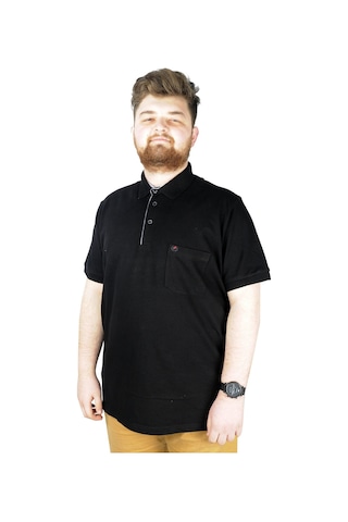 Mode Xl Battal Beden Erkek Tshirt Polo Yaka Cepli Klasik Pike 20552 Siyah 001