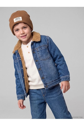LC Waikiki Lcw Kids İndigo Kürk Yaka Polar Astarlı Erkek Çocuk Jean Ceket Mıd Indıgo Rodeo
