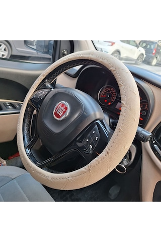 Delikli Geçmeli Direksiyon Kılıfı 38 Cm Bej, Bej Dikiş