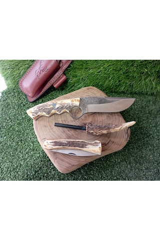 Tctknives El Yapımı Av Kamp Kılıflı Bıçak001 Kahverengi - Krem