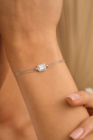 Sefa Gold 14 Ayar Beyaz Altın Baget Taşlı Bileklik Sarı - Beyaz Altın