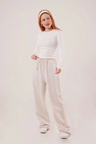 Defymoda Cepli Bağlama Detaylı Keten Ekru Pantolon Ekru