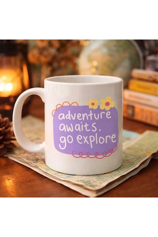 Northcity Adventure Awaits Go Explore Porselen Kupa - Motivasyon Temalı Kahve & Çay Bardağı Model 157 Pastel Mor