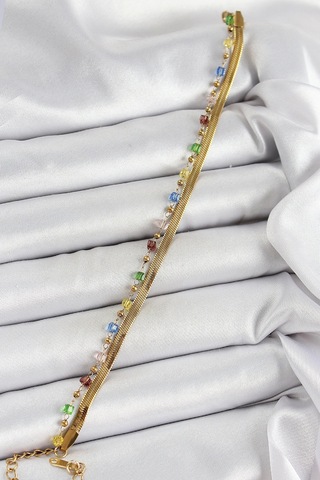 Shoecide 316l Çelik Gold Renk Karışık Renkli Kristal Taşlı Kadın Bileklik Çok Renkli