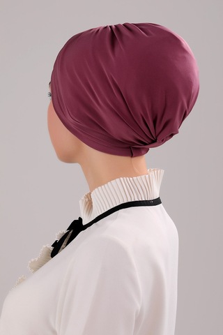 Melodi Scarf Kadın Üç Bantlı Çapraz Hazır Türban Dış Bone Mor Mor