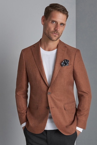 Erkek Kiremit Slim Fit / Dar Kalıp Mono Yaka Ceket-10538 Kahverengi