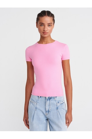 Dilvin 31906 Vücuda Oturan Kısa Kollu T-shirt-pembe Pembe