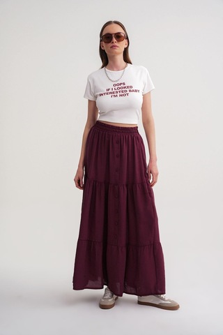 4662 Kadın Düğme Detaylı Büzgülü Modal Etek Bordo Bordo