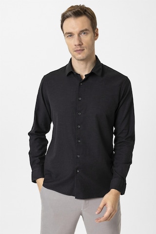 Süvari Siyah Slim Fit Düz Klasik Yaka Gömlek-34083 Siyah