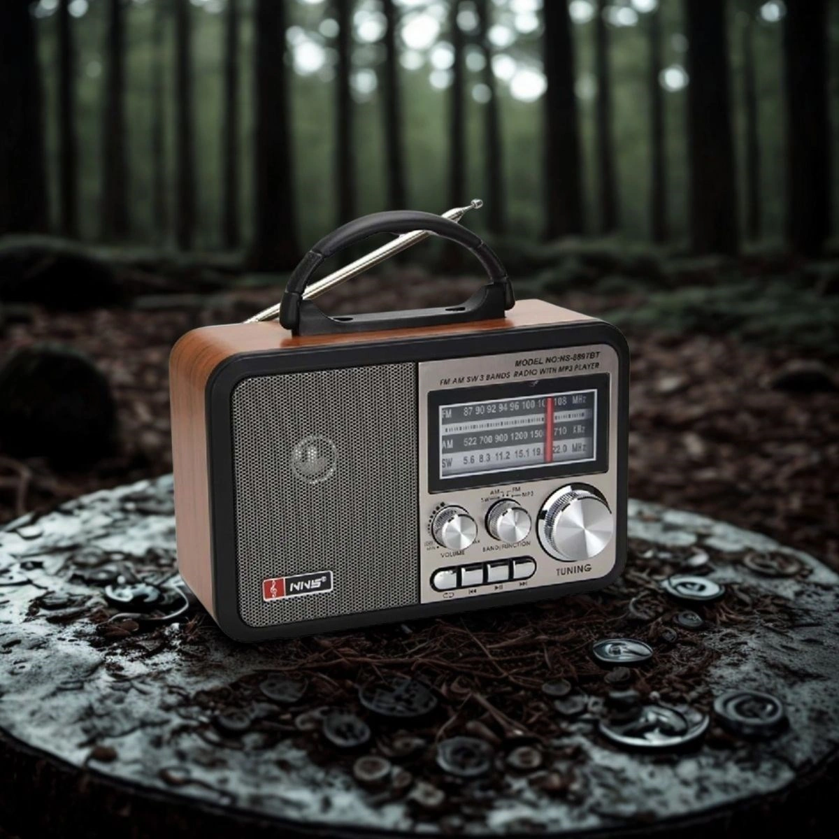 Buradabuldun Orta Boy Retro, Nostaljik, Ahşap Tasarım Bluetooth Hoparlörlü, Şarjlı, Taşınabilir Fm/am Destekli Radyo Ns-8897