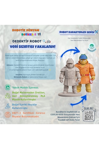 Codlaı Kids Robotik Dünyam 3d Boyama Seti - Çocuklar İçin Eğitici Yaratıcı Oyuncak Boyama Kiti - Dedektif Robot