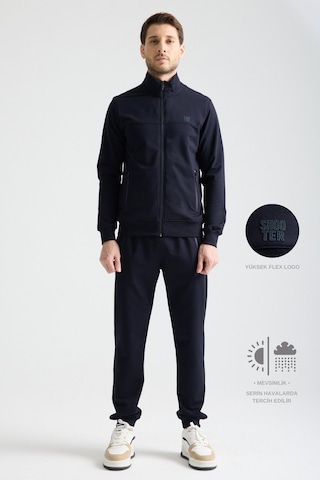 Shooter Sportswear Shooter Erkek Luxe Eşofman Takımı Rahat Kalıp Manşetli Minimal Logo Lacivert
