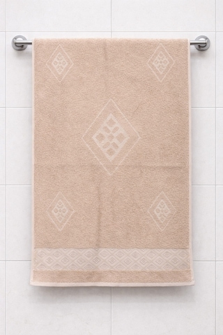 Eponj %100 Pamuk 70x140 Jakarlı Banyo Havlusu 450 Gr Kendinden Desenli Bej