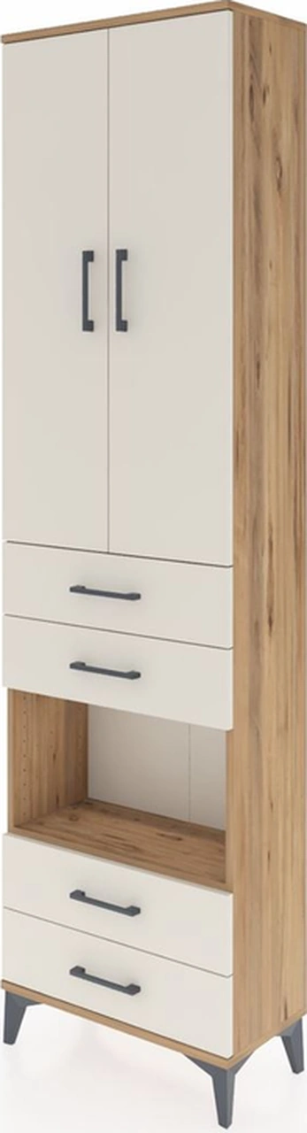 Arges Dolap 4 Raflı 4 Çekmeceli 2 Kapaklı 60x30x221 Çam-aytaşı Çam