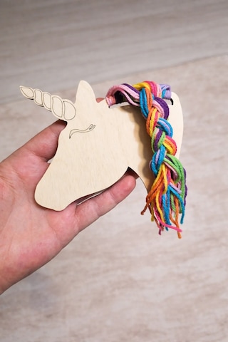 Unicorn İp Saç Ahşap Boyama Etkinlik Seti Eğitici Çocuk Aktivite Fırça Akrilik Boya Kreş Okul