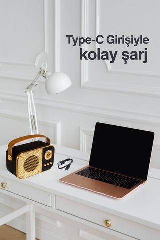 Nostaljik Bluetooth Hoparlör Bluetooth 5.2 Usb & Tf Kart Destekli Led Taşınabilir Speaker Siyah