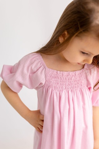 Oliventhekid Pembe Sıra Lastikli Kız Çocuk Elbise Pembe Pembe