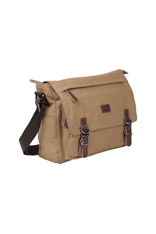 Bagacar Kanvas Kumaş Laptop Bölmeli Unisex Çapraz Çanta Bej