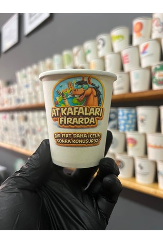Firmaya Kişiye Özel Baskılı Logo Baskı Tasarım Kalın Gramaj Tek Kullanım 7 Oz 100 Adet Karton Bardak