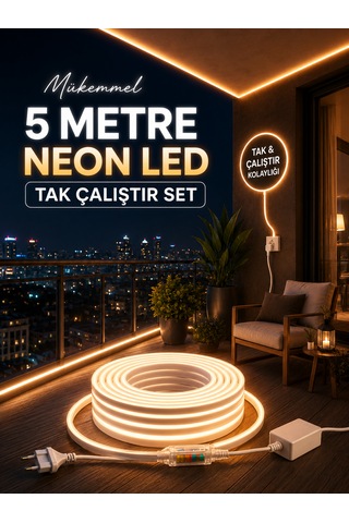 Noas 5 Metre 220volt Tak Çalıştır Gün Işığı Yüksek Performanslı 3200k Neon Led Fişli Trafo Gerektirmez Esnek Led Günışığı 3000-3200K
