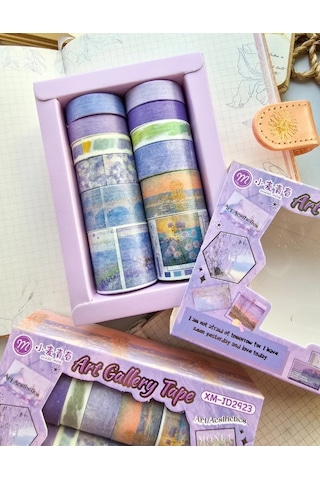 Art Vintage Washi Tape Bant Yapışkanlı Maskeleme Kağıdı Desenli Bant 12'li - Mor Claude Monet Tabloları 1