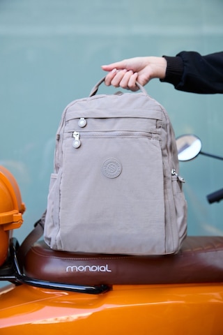Sanmorris Unisex Suya Dayanıklı Krinkıl Kumaş Çok Gözlü Vizon Laptop Okul Ve Sırt Çantası Vizon