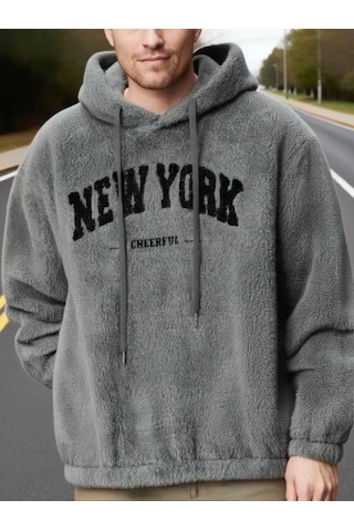 Avrupa Ve Amerikan Baskılı Moda Marka Kapüşonlu Büzme İpli Kazak Gündelik Spor Tarzı Erkek Ceketi Gri
