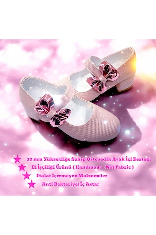 Beebron Ortopedik Topuklu Abiye Kız Çocuk Ayakkabı Shining Series Abiayk2401 Simli Pembe Pembe