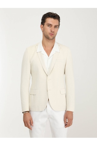 Kip Ekru Düz Slim Fit Örme Ceket 001
