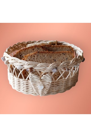 Bambu El Yapımı Çok Amaçlı Sepet Deniz Kabukları Arajmanlı 18 Cm Bej