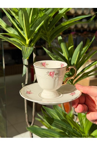 6'lı Porselen Fiore Luxe Kahve Fincanı-5380 Beyaz