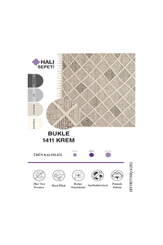 Enti Bukle 1411 Krem Iskandinav Halı Kesme Yolluk Salon Halı Koridor Oturma Odası Halısı Krem