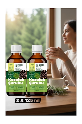 Kozak 2 X 125 Ml Cam Şişe Bergama Kozak Vakfı Kozalak Şurubu Giritli Metin Efendi 250 ML