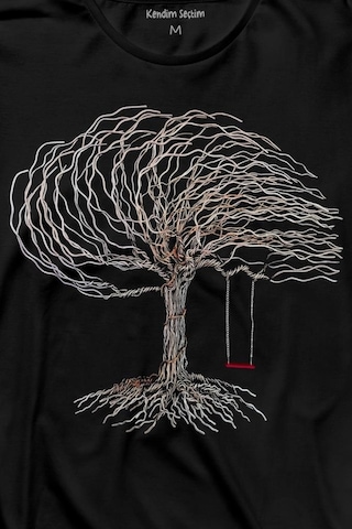 Hayat Ağacındaki Kırmızı Salıncak Kuru Ağaç Uzun Kollu Tişört Baskılı T-shirt 001
